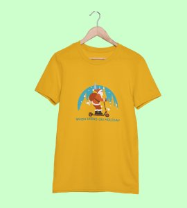 Biker Santa: Unique Printed T-shirt (Yellow) Perfect Gift For Christmas Boys Girls