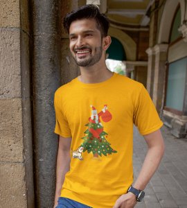 Santa's On Tree: Best Printed T-shirt (Yellow) Best Gift For Secret Santa