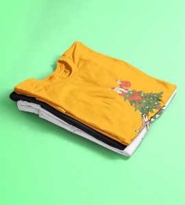 Santa's On Tree: Best Printed T-shirt (Yellow) Best Gift For Secret Santa