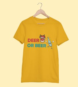 Deer Or Beer: Beautifully Crafted T-shirts(Yellow) Best Gift for Boys Girls