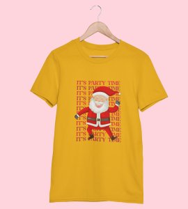 Party Time Santa: Happy Santa Printed Amazing T-shirt (Yellow) Best Gift For Secret Santa