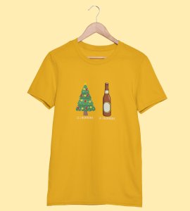 Christmas Cheer Later Chilled Beer: Humorously Printed T-shirt (Yellow) Perfect Gift For Secret Santa