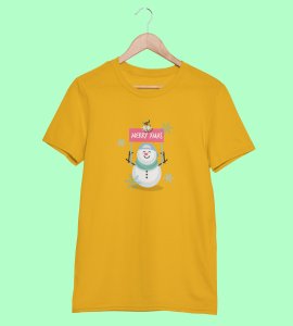 Merry Xmas : Dashing Printed T-shirt (Yellow) Best Gift For Secret Santa
