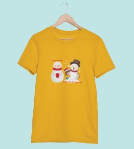 Warm Snowman : Beautifully Printed T-shirt (Yellow) Perfect Gift For Christmas Eve