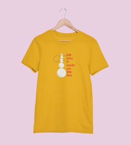 Angry Tall Snowman: Cute Snowman Printed T-shirt (Yellow) Unique Gift For Secret Santa