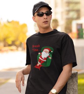 Santa Is On Break: Cute Printed T-shirte (Black) Best Gift For Boys Girls