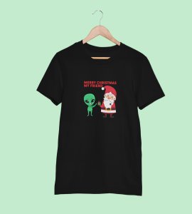 Santa With His Friend : Most Uniquely Printed T-shirt (Black) Best Gift For Boys Girls