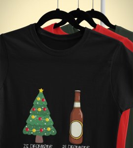 Christmas Cheer Later Chilled Beer: Humorously Printed T-shirt (Black) Perfect Gift For Secret Santa
