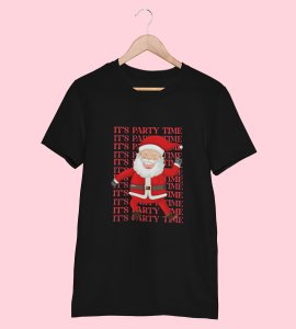 Party Time Santa: Happy Santa Printed Amazing T-shirt (Black) Best Gift For Secret Santa