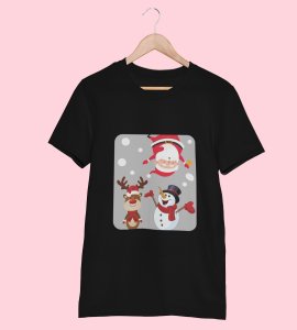 Santa And His Friends: Unwrap Joy with(Black) T-shirt- Durable Printed for Festive Gifts For Boys Girls