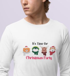 Animal Christmas Party: Unique DesignerFull Sleeve T-shirt White Best Gift For Boys Girls