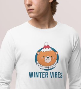 Winter Vibes Bear Tribe: Unique Winter DesignerFull Sleeve T-shirt White Unique Gift For Boys Girls