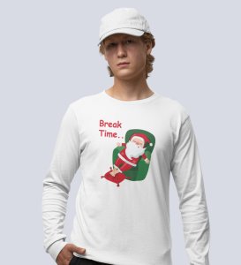 Santa On Break: Funny DesignedFull Sleeve T-shirt White Best Gift For Secret Santa
