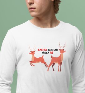 Find The Santa: Cute DesignerFull Sleeve T-shirt For Kids White Best Gift For Kids
