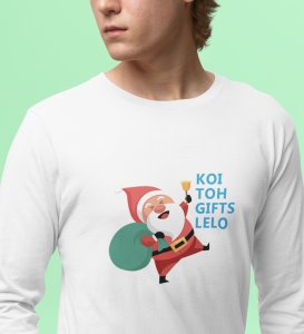Santa Distributing Gifts: Best DesignerFull Sleeve T-shirt For Christmas WhiteMost Liked Gift For Boys Girls