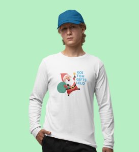 Santa Distributing Gifts: Best DesignerFull Sleeve T-shirt For Christmas WhiteMost Liked Gift For Boys Girls