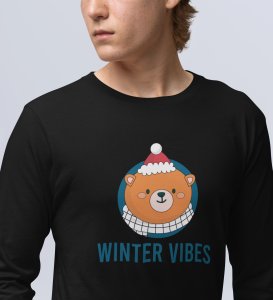 Winter Vibes Bear Tribe: Unique Winter DesignerFull Sleeve T-shirt Black Unique Gift For Boys Girls