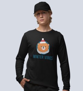 Winter Vibes Bear Tribe: Unique Winter DesignerFull Sleeve T-shirt Black Unique Gift For Boys Girls