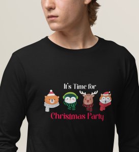 Animal Christmas Party: Unique DesignerFull Sleeve T-shirt Black Best Gift For Boys Girls