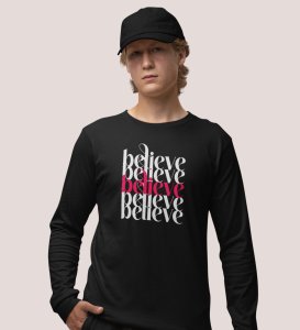Believe In Yourself: Motivational DesignerFull Sleeve T-shirt Black Unique Gift For Secret Santa