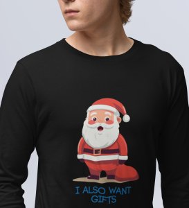 Santa Is Waiting For Gifts: Best DesignerFull Sleeve T-shirt Black Unique Gifts For Secret Santa