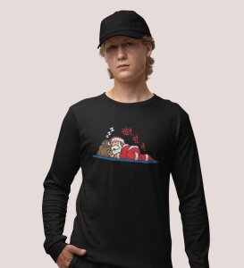 Sleepy Santa: Cute DesignerFull Sleeve T-shirt Black Unique Gift For Kids Boys Girls