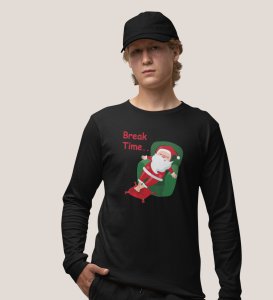 Santa On Break: Funny DesignedFull Sleeve T-shirt Black Best Gift For Secret Santa