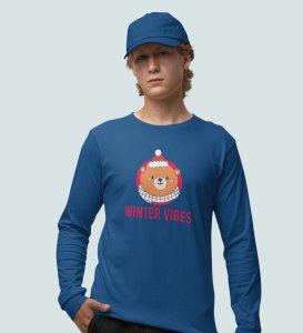 Winter Vibes Bear Tribe: Unique Winter DesignerFull Sleeve T-shirt Blue Unique Gift For Boys Girls
