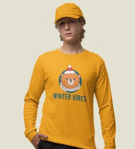 Winter Vibes Bear Tribe: Unique Winter DesignerFull Sleeve T-shirt Yellow Unique Gift For Boys Girls