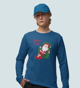 Santa On Break: Funny DesignedFull Sleeve T-shirt Blue Best Gift For Secret Santa