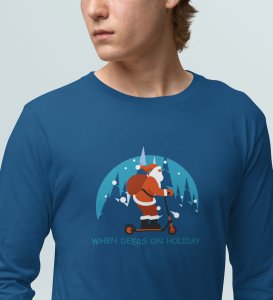 Biker Santa: Best DesignerFull Sleeve T-shirt For Christmas Blue Unique Gift For Boys Girls