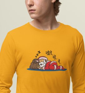 Sleepy Santa: Cute DesignerFull Sleeve T-shirt Yellow Unique Gift For Kids Boys Girls