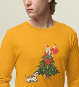 Frightened Santa: Cute DesignerFull Sleeve T-shirt For Christmas Yellow Best Gift For Boys Girls