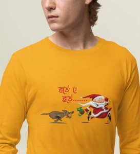 Poor Santa: Cute DesignerFull Sleeve T-shirte Yellow Best Gift For Boys Girls