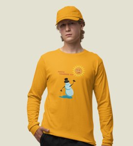 Angry Snowman: Unique DesignerFull Sleeve T-shirt Yellow Perfect Gift For Christmas Boys Girls