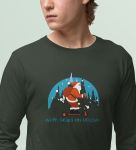 Biker Santa: Best DesignerFull Sleeve T-shirt For Christmas Green Unique Gift For Boys Girls
