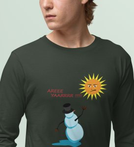 Angry Snowman: Unique DesignerFull Sleeve T-shirt Green Perfect Gift For Christmas Boys Girls