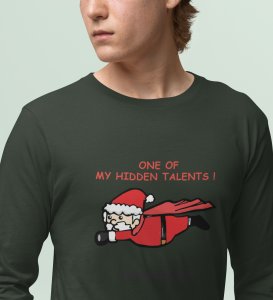 Super Santa: Unique DesignerFull Sleeve T-shirt Green Best Gift For Boys Girls