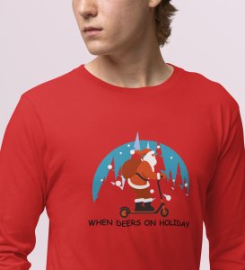 Frightened Santa: Cute DesignerFull Sleeve T-shirt For Christmas Red Best Gift For Boys Girls