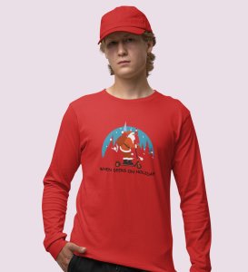 Frightened Santa: Cute DesignerFull Sleeve T-shirt For Christmas Red Best Gift For Boys Girls