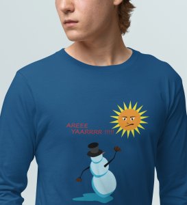 Angry Snowman: Unique DesignerFull Sleeve T-shirt Blue Perfect Gift For Christmas Boys Girls