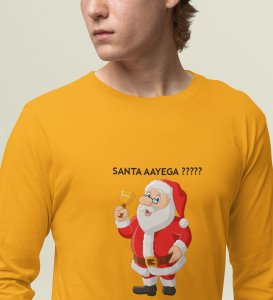 Curious Santa: Cute DesignerFull Sleeve T-shirt Yellow Best Gift For Kids Boys Girls
