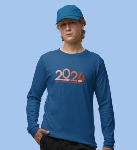 Welcome 2024: New Year DesignedFull Sleeve T-shirt Blue Best Gift For Secret Santa