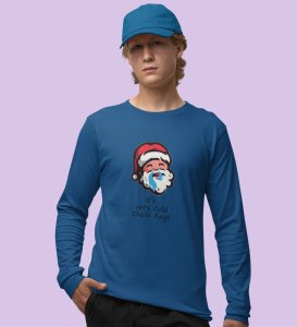 Sneezy Santa: Funny & Cute DesignerFull Sleeve T-shirt Blue Perfect Gift For Secret Santa