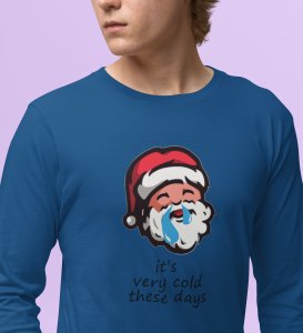 Sneezy Santa: Funny & Cute DesignerFull Sleeve T-shirt Blue Perfect Gift For Secret Santa