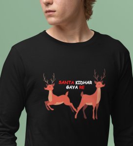 Find The Santa: Cute DesignerFull Sleeve T-shirt For Kids Black Best Gift For Kids