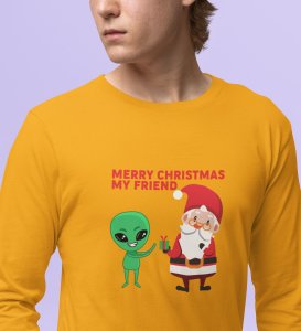 Cute Santa With Alien: Cutest DesignedFull Sleeve T-shirt Yellow Best Gift For Kids