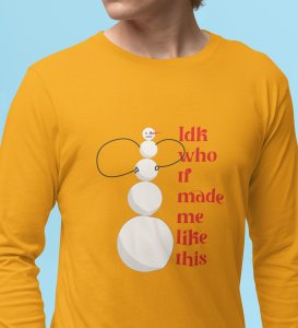 Angry Tall Snowman: Funny DesignerFull Sleeve T-shirt Yellow Most Liked Gift For Secret Santa