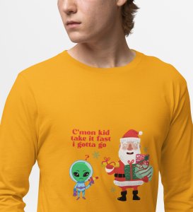 Santa & Alien's Talk: Best DesignerFull Sleeve T-shirt Yellow Best Gift For Boys Girls