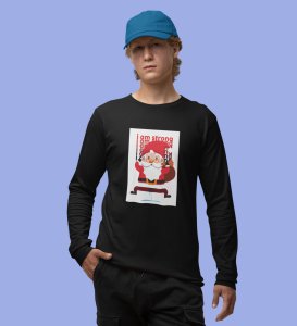 Angry Young Santa: Cute Santa DesignedFull Sleeve T-shirt Black Unique Gift For Secret Santa